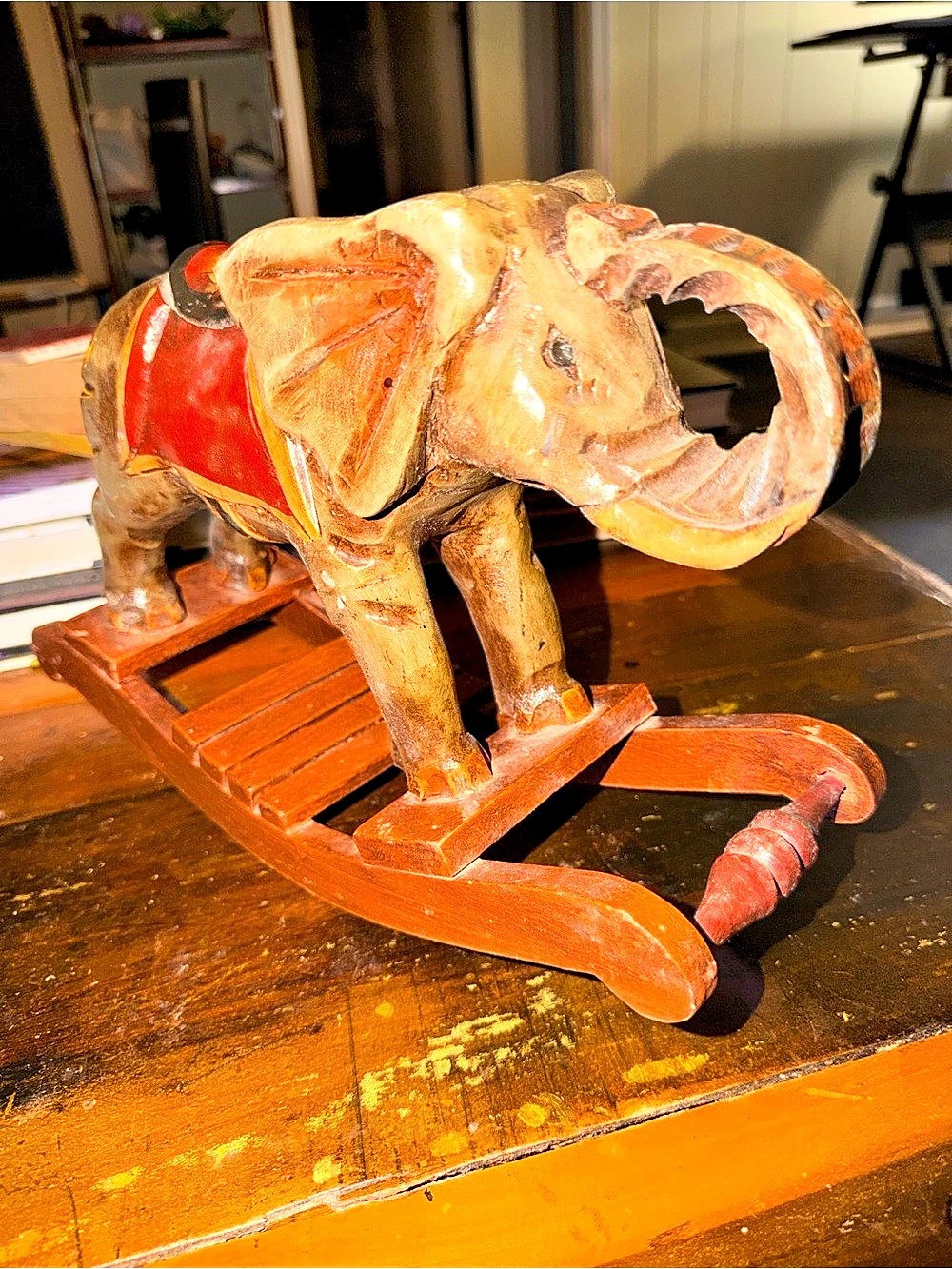 Vintage Elephant Rocking Decor, Brown & Red